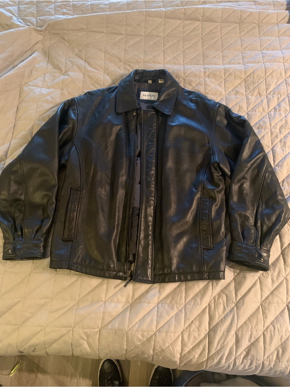 Alfani Black Leather Bomber Jacket